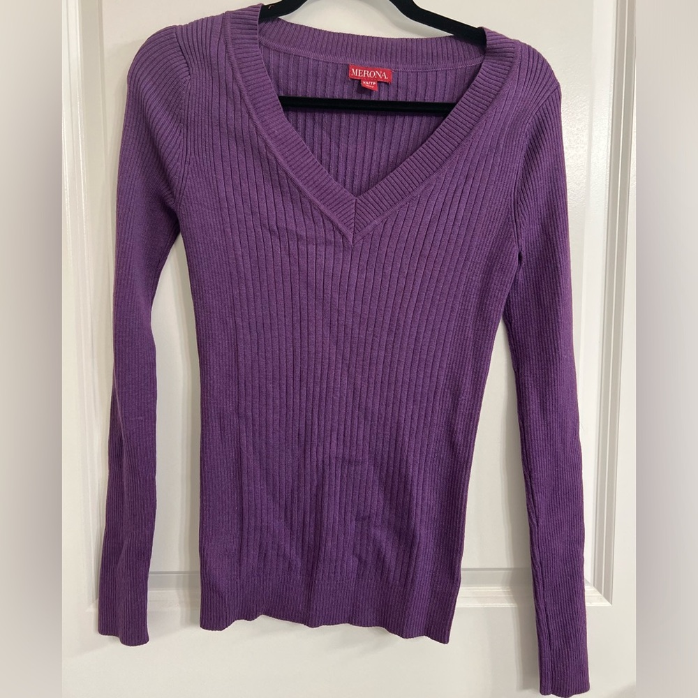 Purple Ribbed V Neck Sweater from Merona